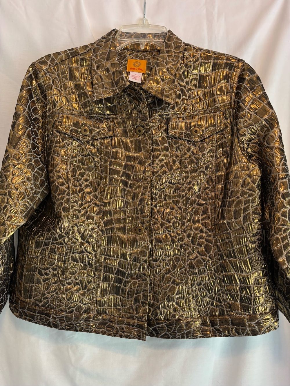 Ruby Rd. Brown Croc-Print Metallic Jacket - Picture 1 of 6